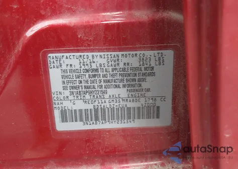 2017 Nissan Sentra Sv from USA, damaged, VIN 3N1AB7AP9HY231549